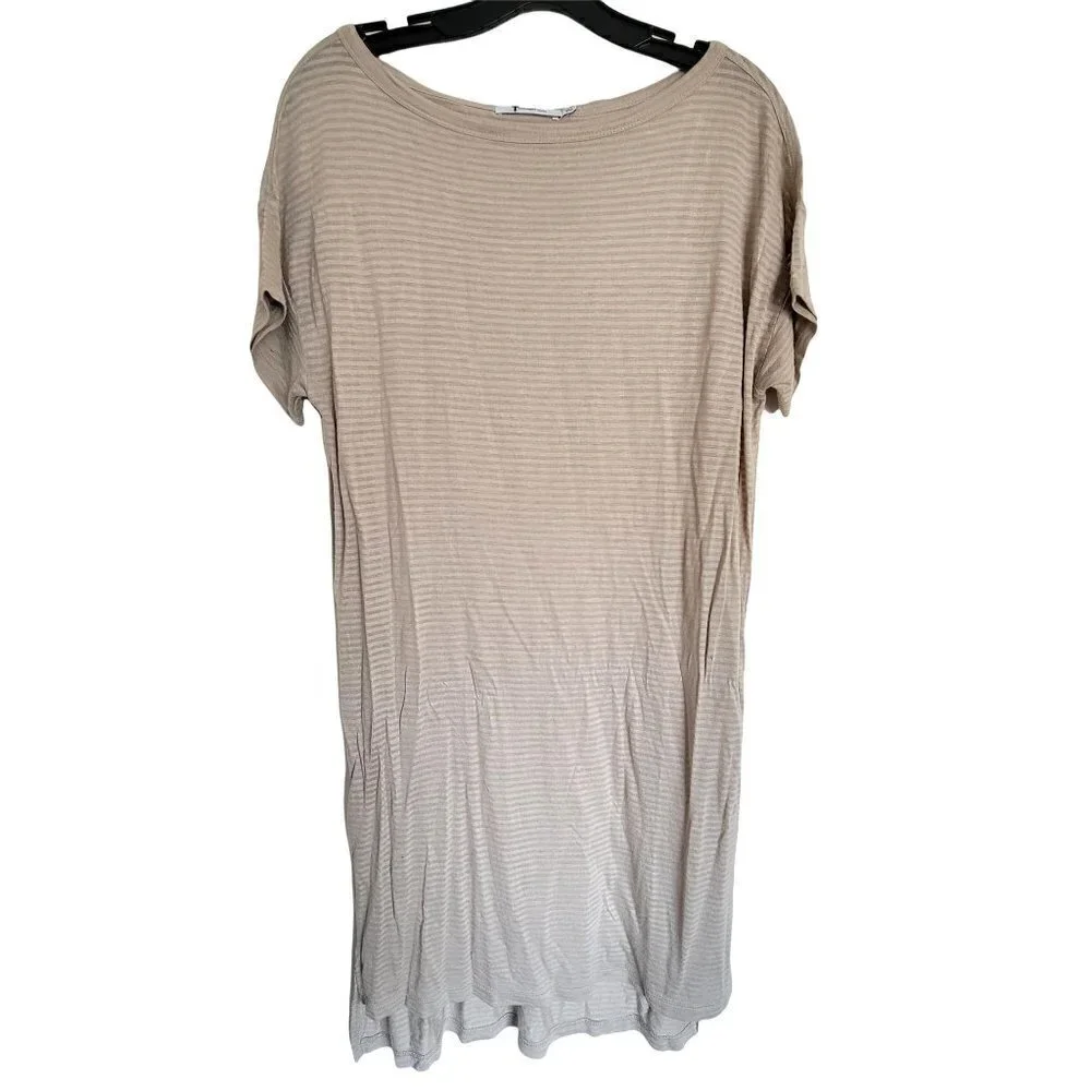 Alexander Wang Tan Cream Striped Textured Short Sleeve Tee Shirt Dress Size XS